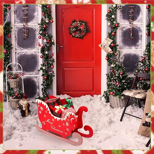 Miniatura 4 de Trineo de Navidad de Papá Noel para interiores, trineo de madera roja, decoración de árbol de Navidad, kit de accesorios de cabina de fotos,