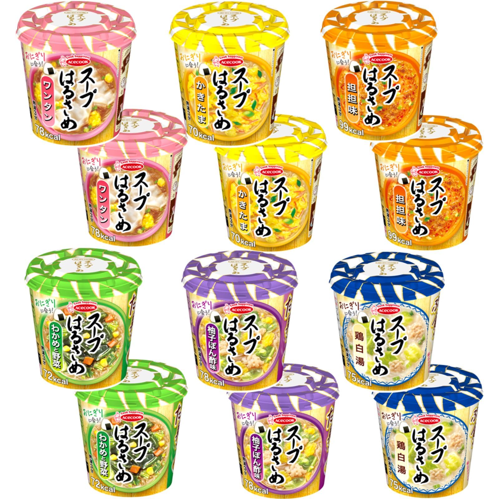 エースコック スープはるさめアソートバラエティセット（6種類×2食/計12個）詰め合わせ［ワンタン・かきたま・担担味・わかめと野菜・柚子ぽん酢味・鶏白湯］【セット買い】