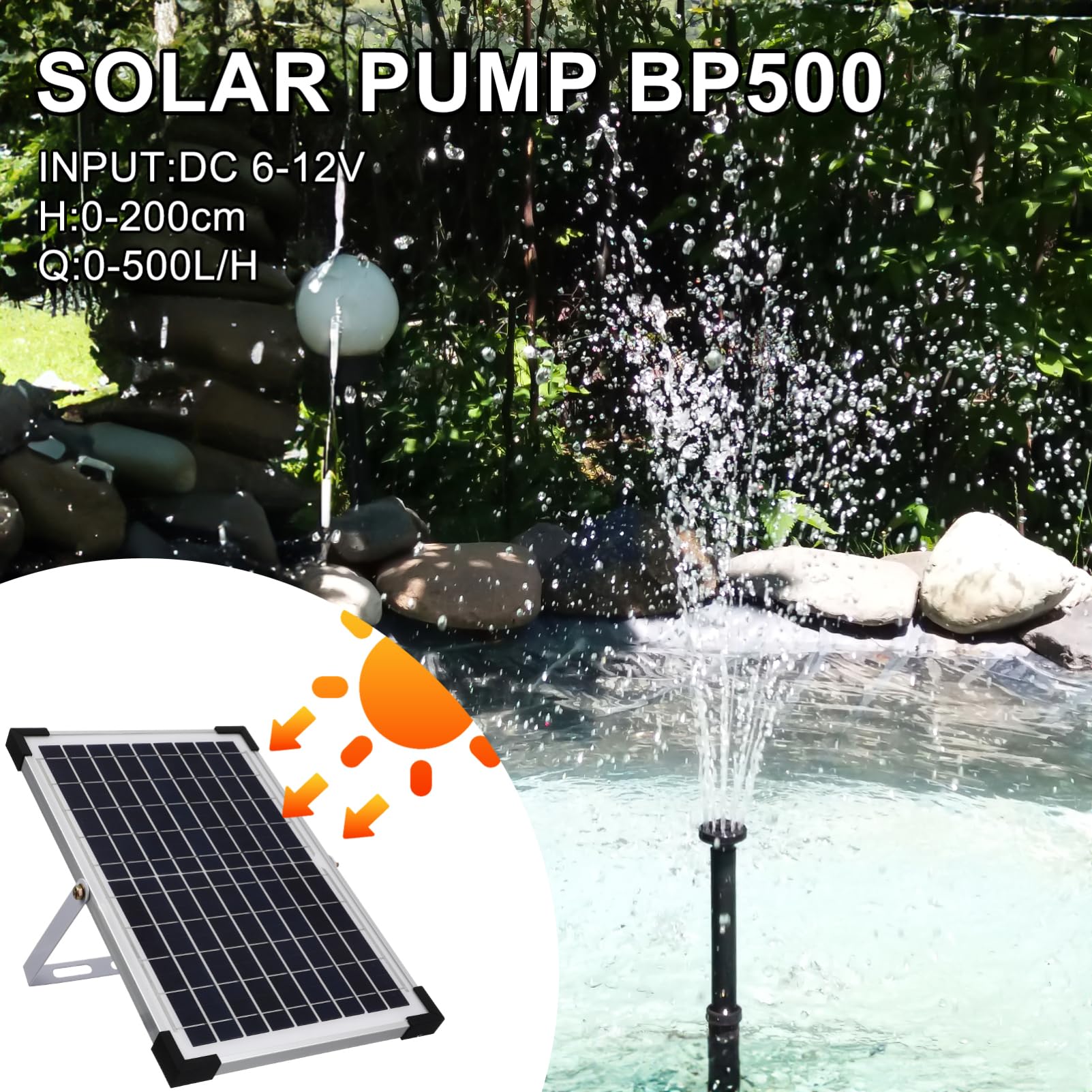 Solar Water Pump 1350l/h in Pp Nero, Pompa Fontana Solare | Atmosfera Estiva, Fontana Solare da Giardino per Outdoor e Pond, Convenient Charging, Versatile Use