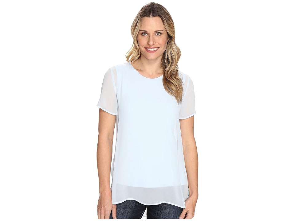 

Vince Camuto Short Sleeve Crew Neck Chiffon Overlay Blouse (Dew Blue) Women's Blouse
