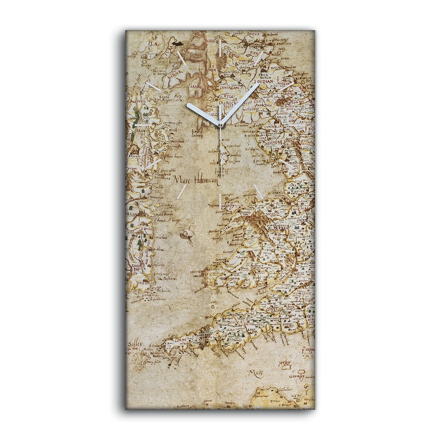 Horloge sur Toile 30x60cm Carte Altengland Island Décoration Murale