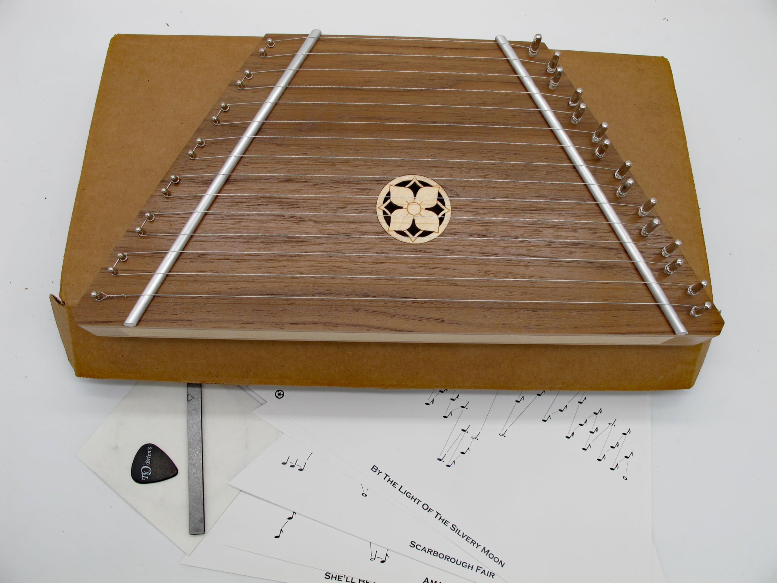 TK O'Brien's Walnut Lap Harp with Dogwood Flower - Image 7