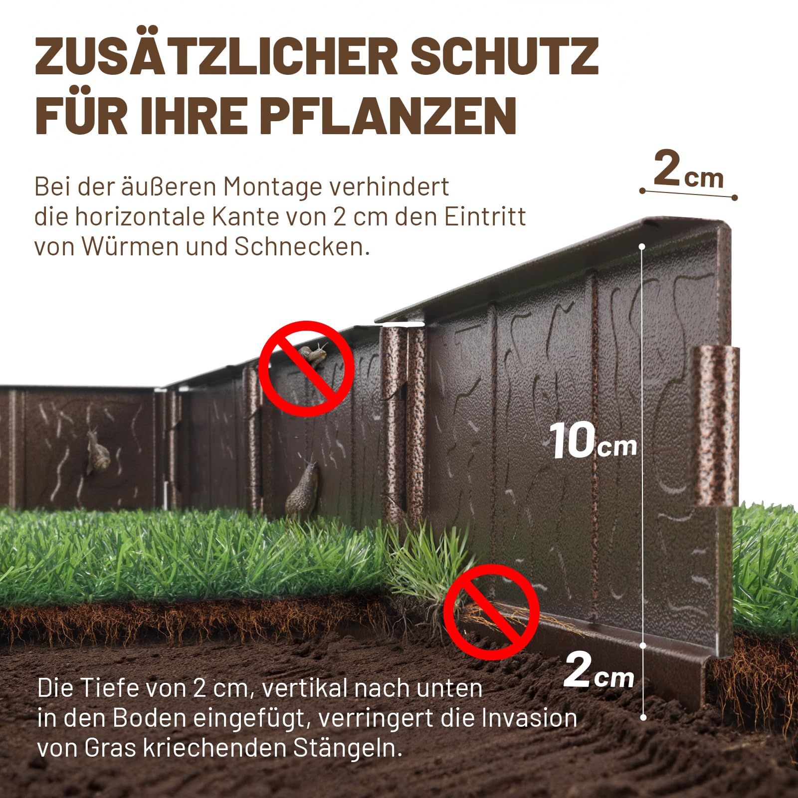 Audemar Metall Rasenkante Flexible Beetumrandung 10cm x 30cm Wetterfestes Einfache Montage Beeteinfassung für Garten, Beet, Beetgestaltung, Rasen und Wege inkl. 10 Stück Macht 3M, Bronze