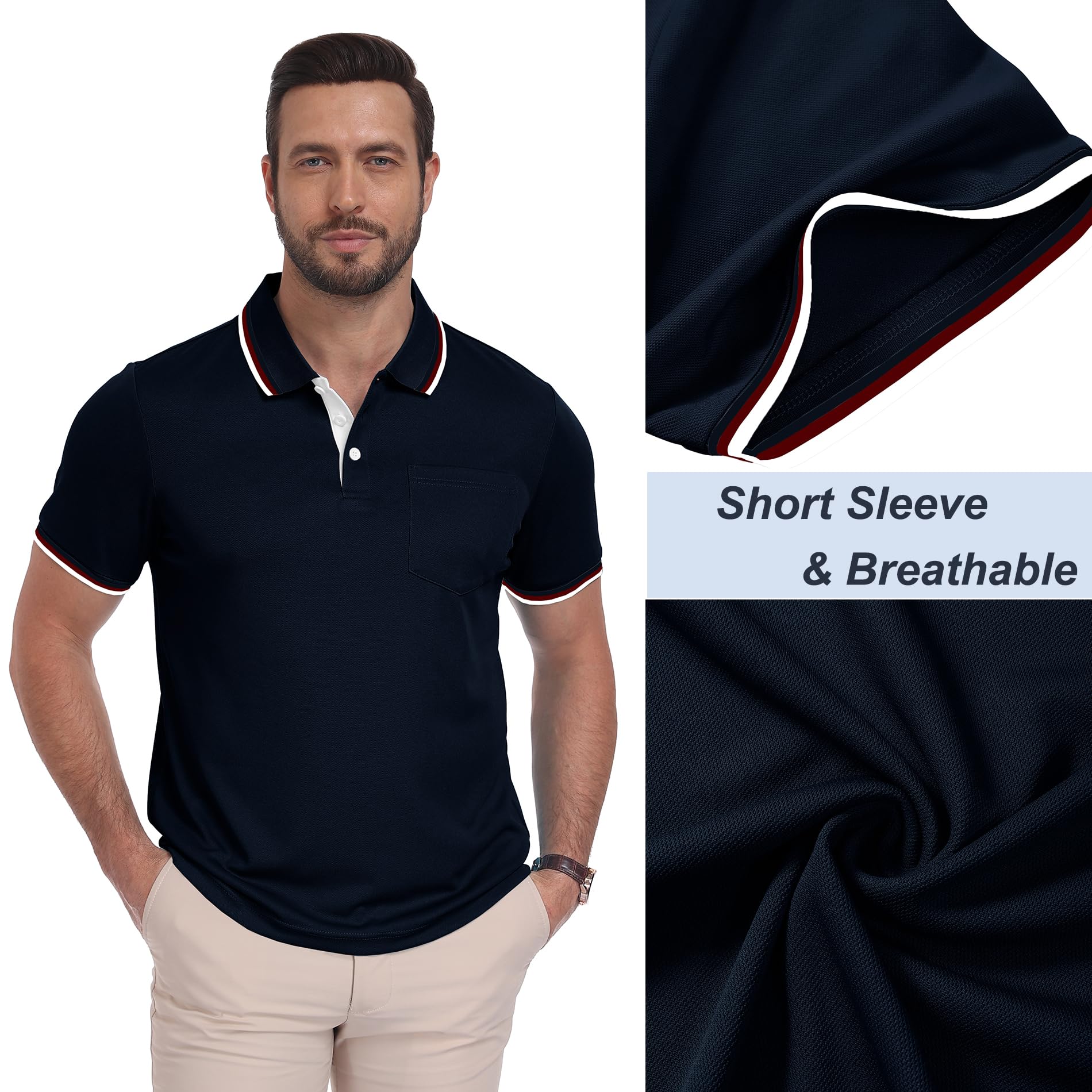 ZITY Polo Uomo Maniche Corte Pacco da 5 Polo Golf Tennis Estate Magliette Leggera e Traspirante T Shirt Primavera Camicie per Il Lavoro,Vacanze - 4