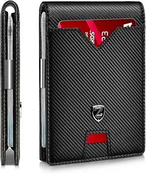 Zitahli Slim Wallet for Men with Money Clip, Minimalist Front Pocket RFID Blocking Leather Wallets Bifold Credit Card Holder, 11 Card Slots and ID Window with Gift Box
