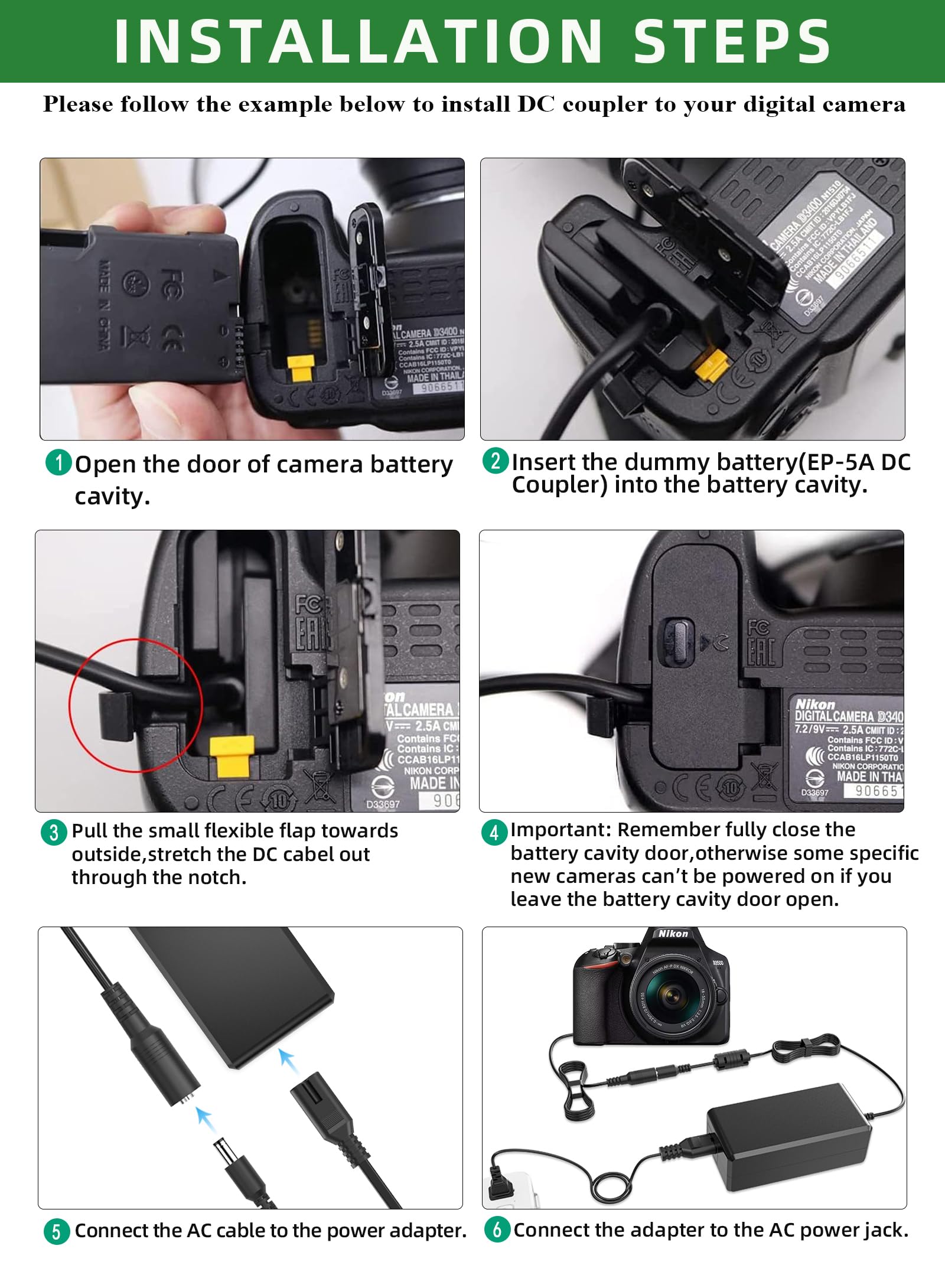 EH-5 - Alimentatore di rete Plus EP-5A, ricambio per Nikon EL-14 / EL-14a per Nikon D3100, D3200, D3300, D5100, D5200, D5300, D5500, Df, P7000, P7100, P7700 Fotocamere digitali.