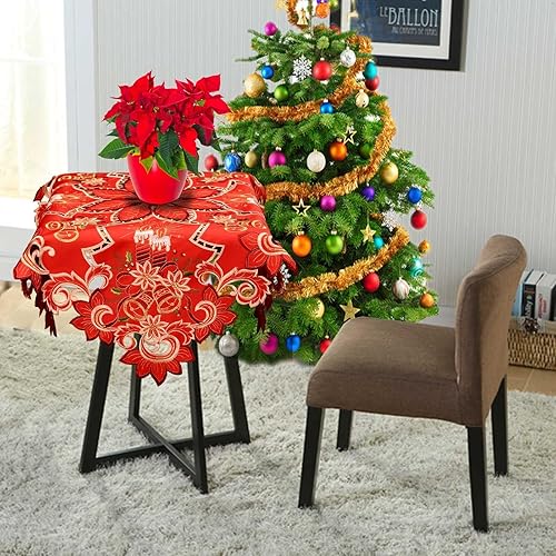 Miniatura 5 de Simhomsen Mantel cuadrado pequeño bordado de Navidad, adorno (rojo A)