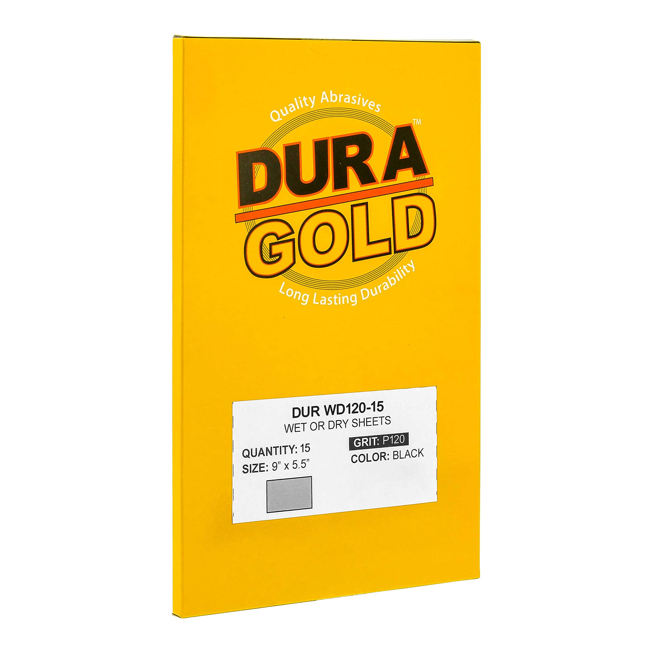 Dura-Gold Premium - na mokro lub na sucho - ziarnistość 120 - profesjonalne cięcie do arkuszy 12,7-1,3 cm x 25 cm - kolorowe szlifowanie i polerowanie do samochodów i obróbki drewna - pudełko z 15