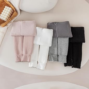 Girls Fleece Lined Leggings Pants Thick Warm Winter Toddler Girls Leggings with Cute Ruffles Tights