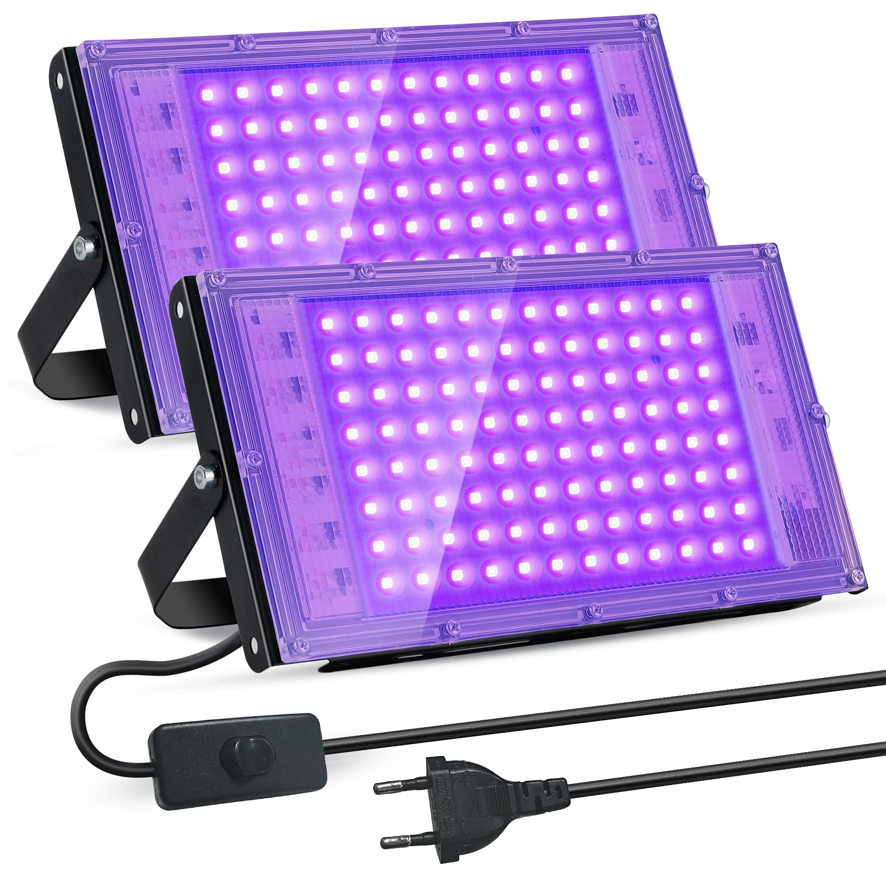 UV Schwarzlicht 2 Stück, 100W Blacklight, IP66 Wasserdichte Schwarzlicht Led Strahler, UV Licht Schwarzlichtlampe, für Disco, Glow Party, Halloween Deko, Bühnenbeleuchtung, Party Zubehör