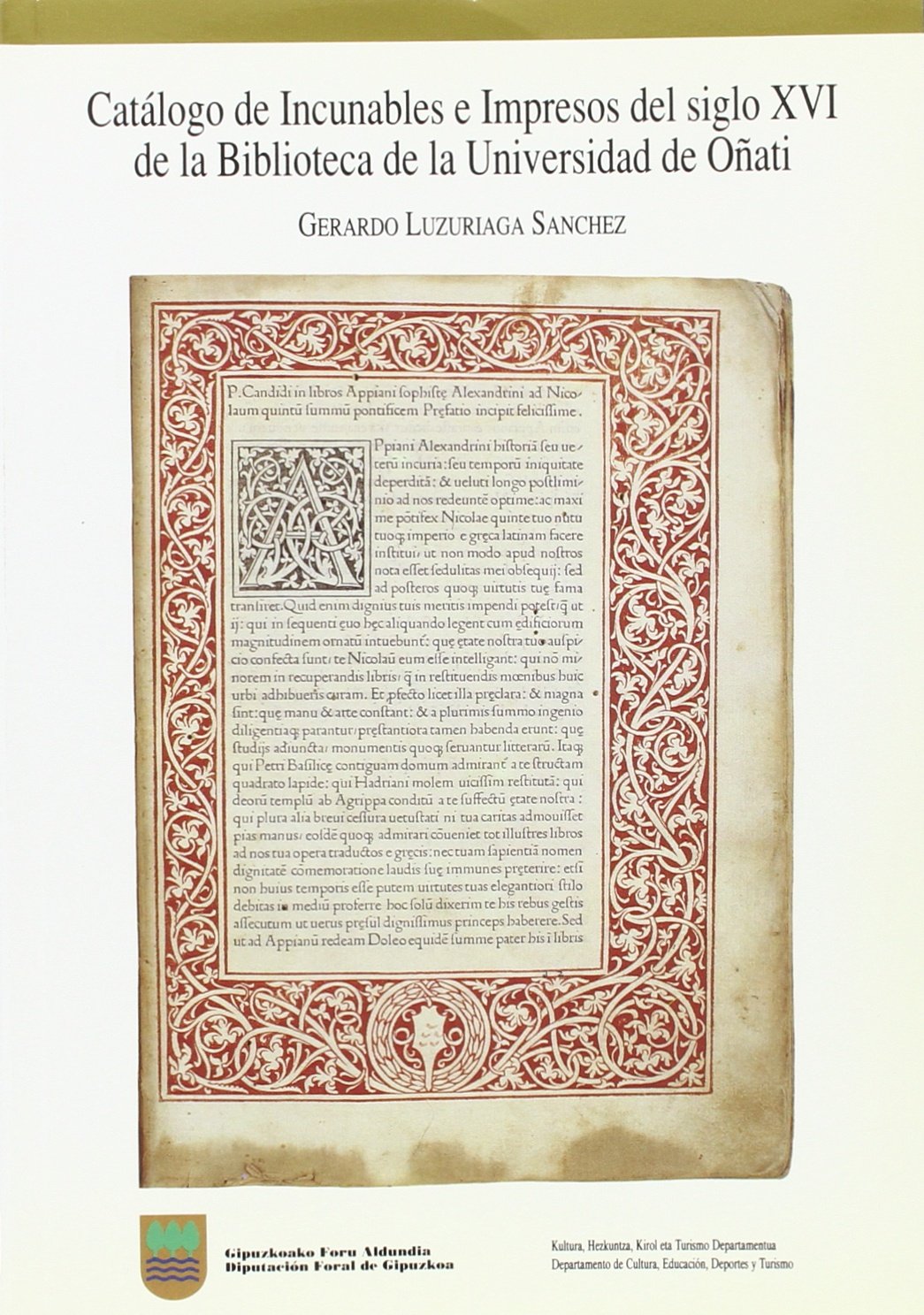 Catálogo incunables e impresos s.XVI biblioteca Universidad Oñati