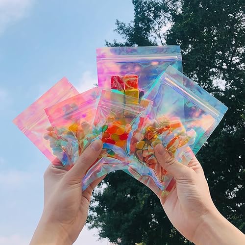 Miniatura 2 de Bolsas de embalaje holográficas resellables de Mylar azul transparente, sellables para brillo de labios, pestañas, joyas, dulces para pequeñas