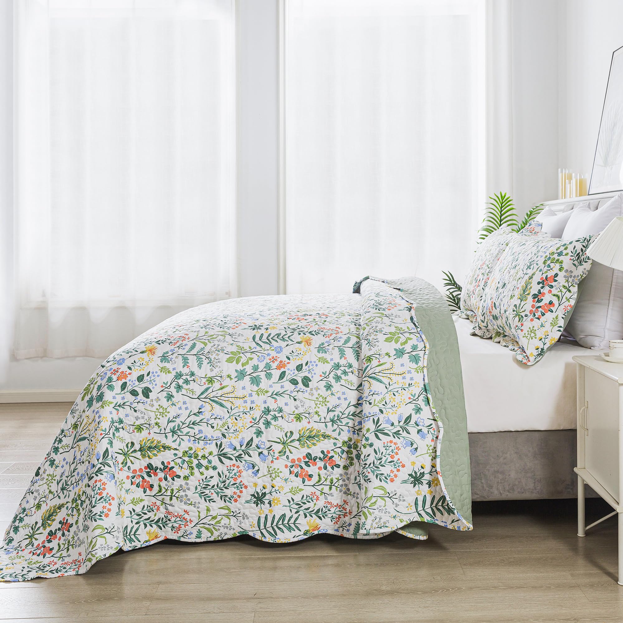 HoneiLife Kwiatowa kołdra king size - 3 sztuki zestawy kołder z mikrofibry lekkie narzuty na łóżko dziki kwiat narzuta retro poszewka na łóżko king kołdra zestaw pościeli całoroczne kołdry