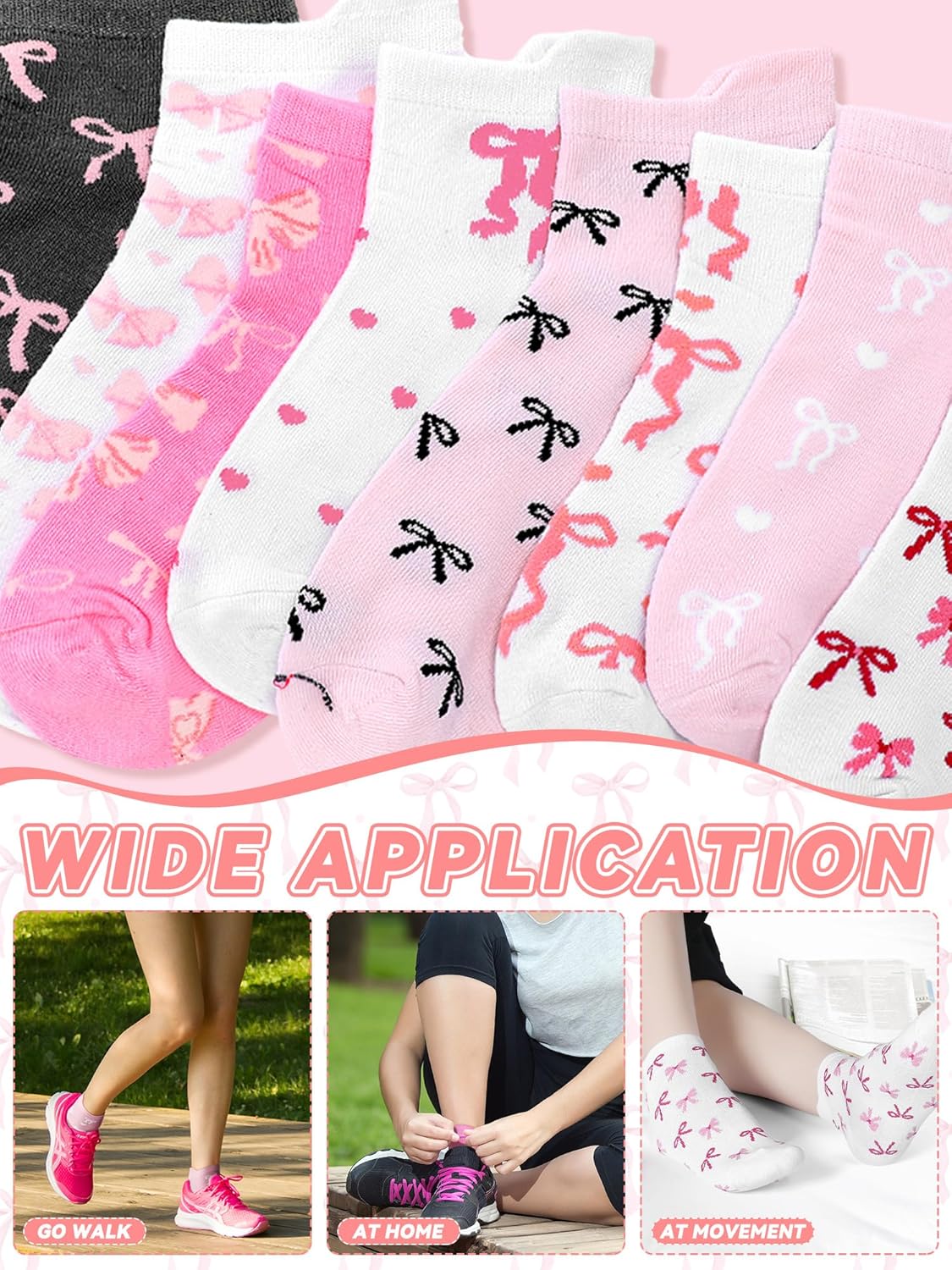 Shihanee 10 Pairs Coquette Bow Socks for Women Bulk Pink Bow Crew Cotton Socks for Birthday Valentine's Day Mom Sister Ladies Gift - Image 6