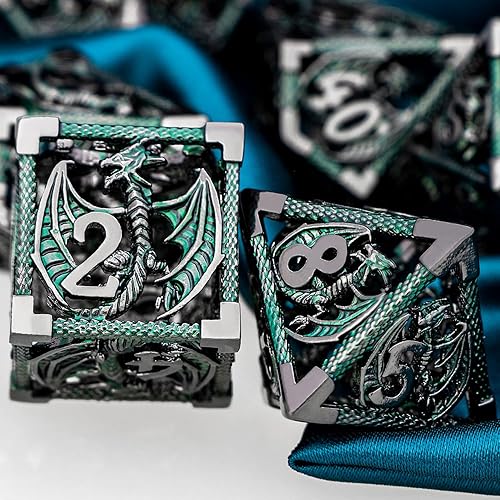 Miniatura 10 de ARUOHHA Juego de dados de metal huecos DND Dungeons and Dragons Black Blue D y D con caja de regalo, dados poliédricos RPG D&D, juegos de rol D20