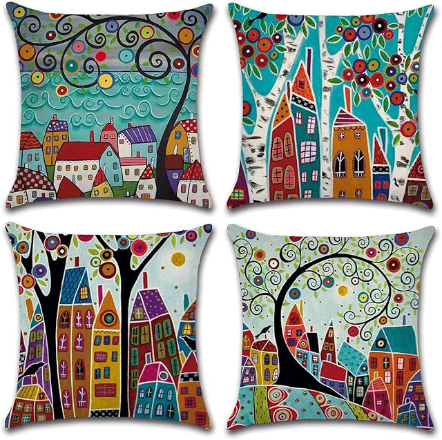 Maxspace Cushion Covers 45cm x 45cm, 18 x18'' Pack of 4 Decorative Square Pillow Cover with Invisible Zipper, Different Flora and Fauna Styles Throw Pillow Case for Living Room Sofa Bedroom (Style K)