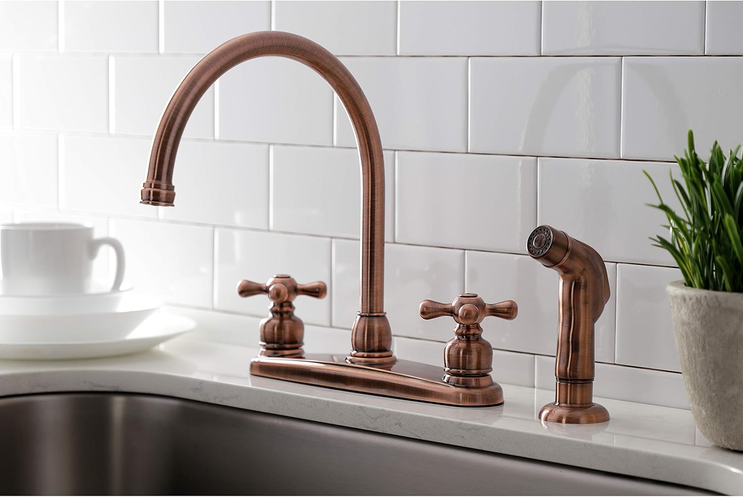 Kingston Brass KB726AXSP Vintage 8-Inch Centerset Kitchen Faucet, Antique Copper