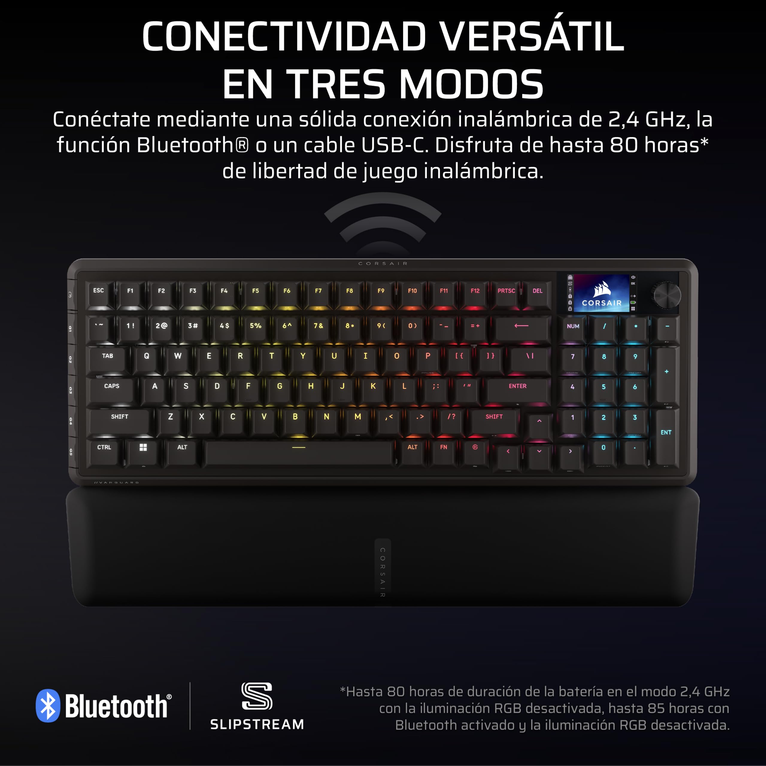 Corsair Vanguard 96 Wireless Mecánico RGB Teclado Gaming – Negro | QWERTY Español, Formato 96%, Switches MLX Hot-Swap, Hyper-Polling 8000Hz, Integración Stream Deck, FlashTap SOCD