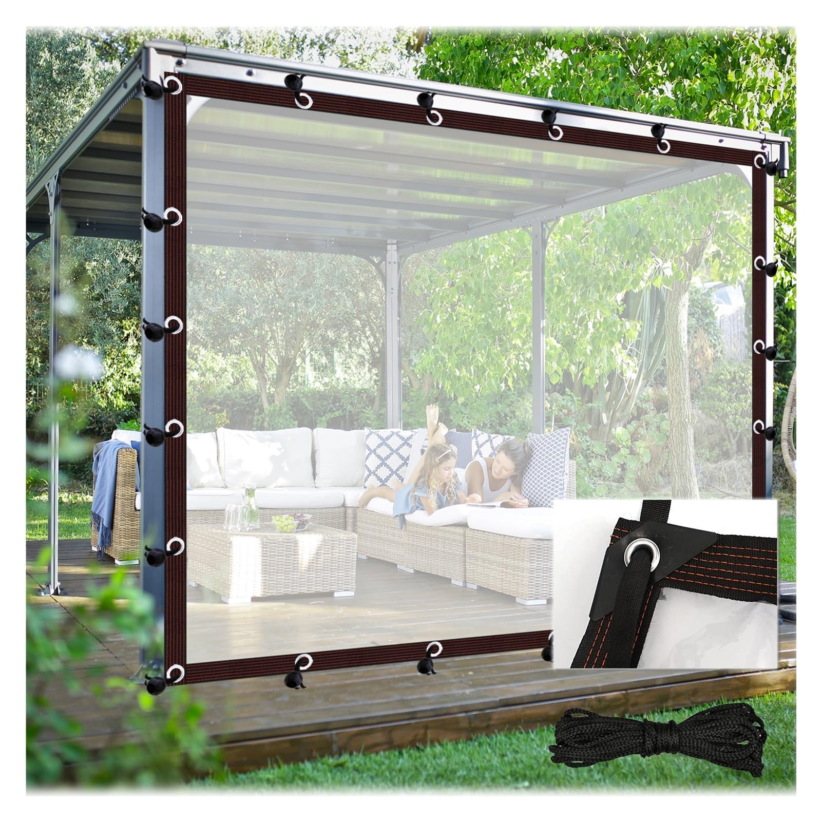 Tenda Trasparente Per Esterni Qelus | 180x244 Cm | Resistente Alle Intemperie Con Occhielli | Per Pergola E Balcone - 4