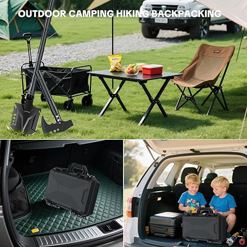 Miniatura 7 de Jbox Juego de hachas de pala, pala plegable de acero de alto carbono con mango ajustable de 19.2 a 37.8 pulgadas, multiherramienta para camping,