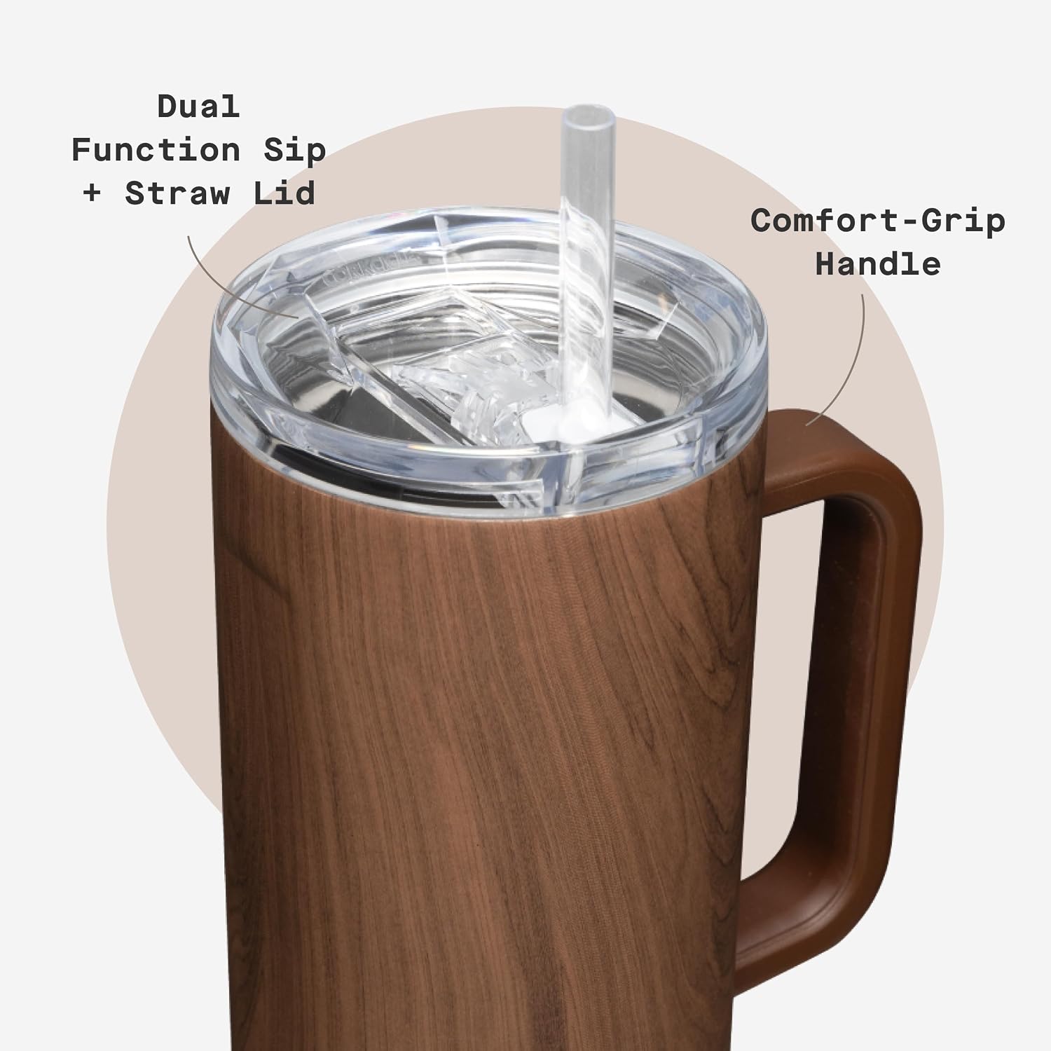 Corkcicle Cruiser Tumbler with Handle & Straw, 40 oz, Walnut Wood image 5