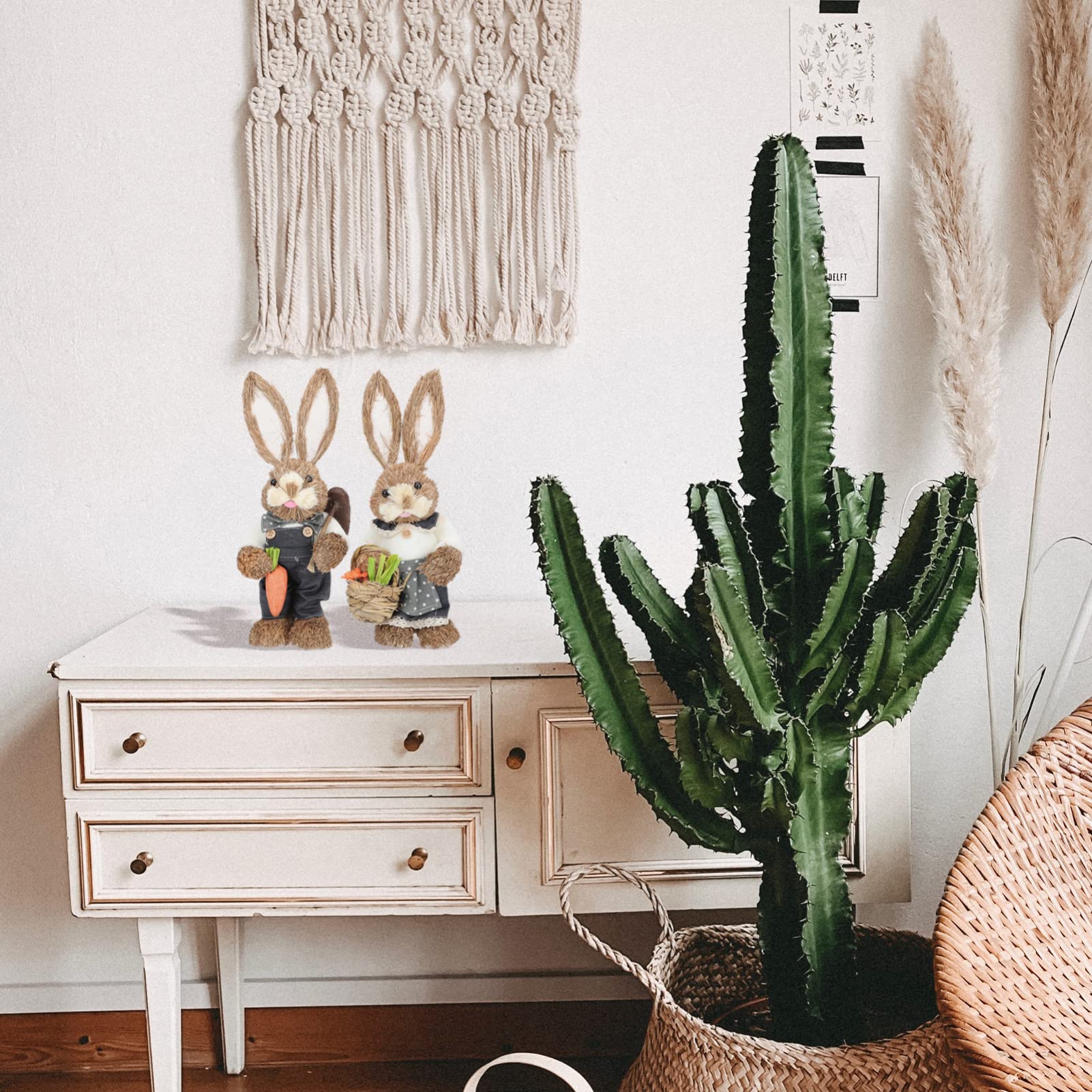 Abaodam 4stücke Woven Bunny Figuren Handgefertigte Deko Hasen Für Ostern Große Rattenstatue Für Wohnzimmer Garten Und Kinderzimmer Leichte Und Niedliche Osterdekoration