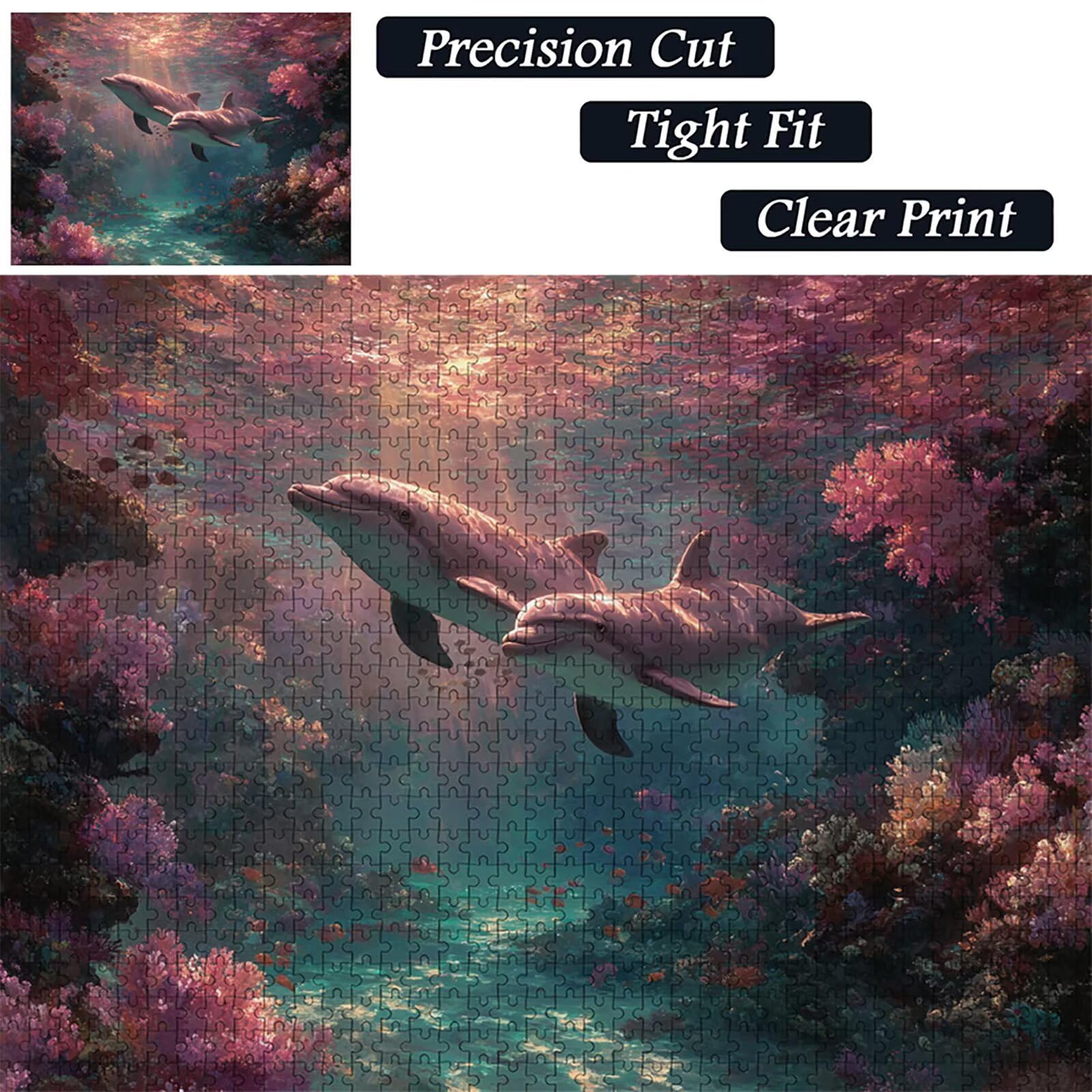 Drewniane puzzle z delfinami, 141 x 87 cm, morze, Jigsaw dla dorosłych, 4000 elementów, z pudełkiem, wymagająca gra w puzzle, prezent dla nastolatków, na prezent i dekorację, odpowiednie dla