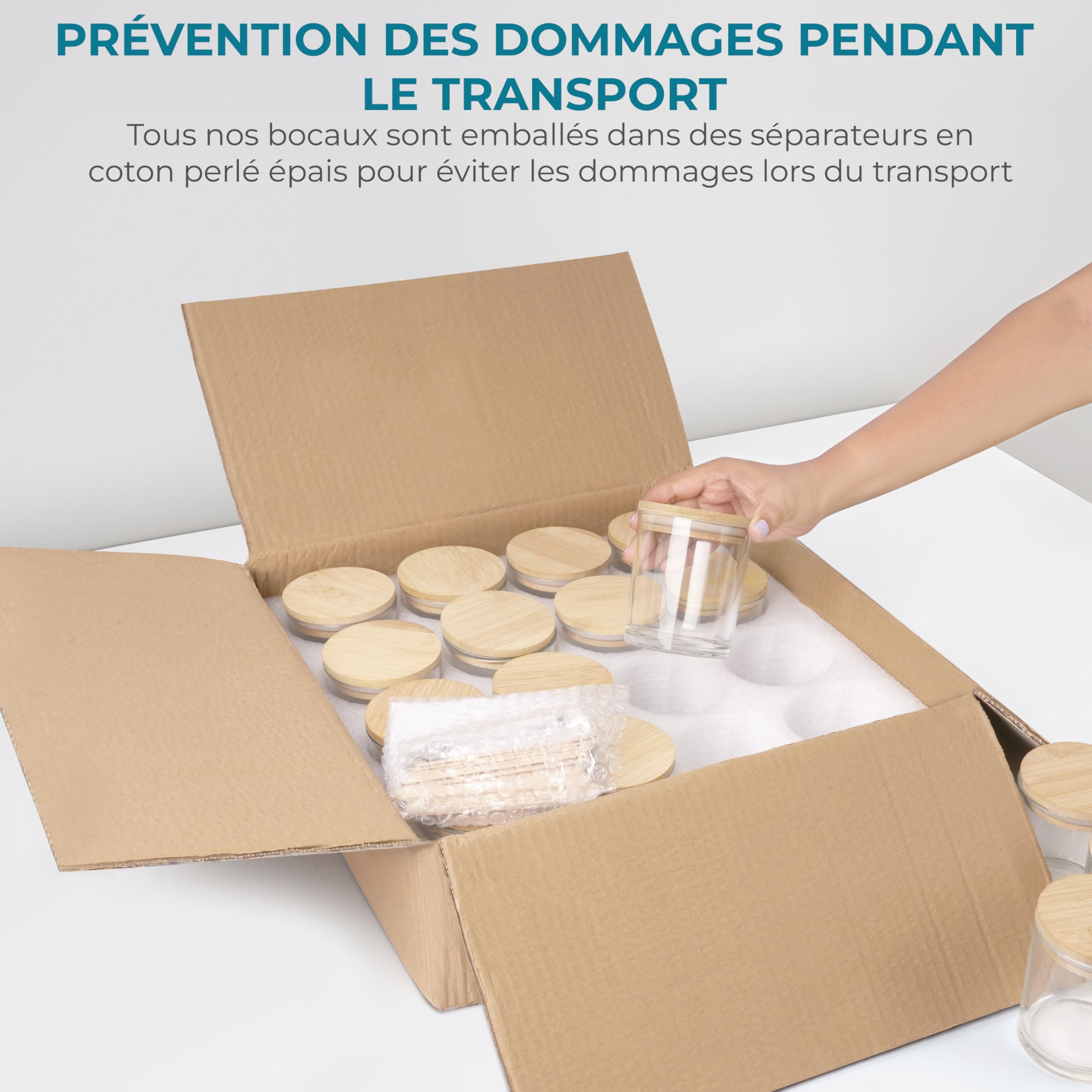Winter Shore Pots en Verre avec Couvercle en Bambou 300 ml (Lot de 16) | Kit de Fournitures pour la Fabrication de Bougies avec Mèches & Étiquettes Incluses, Pots pour Bricolage & Cire à Bougies