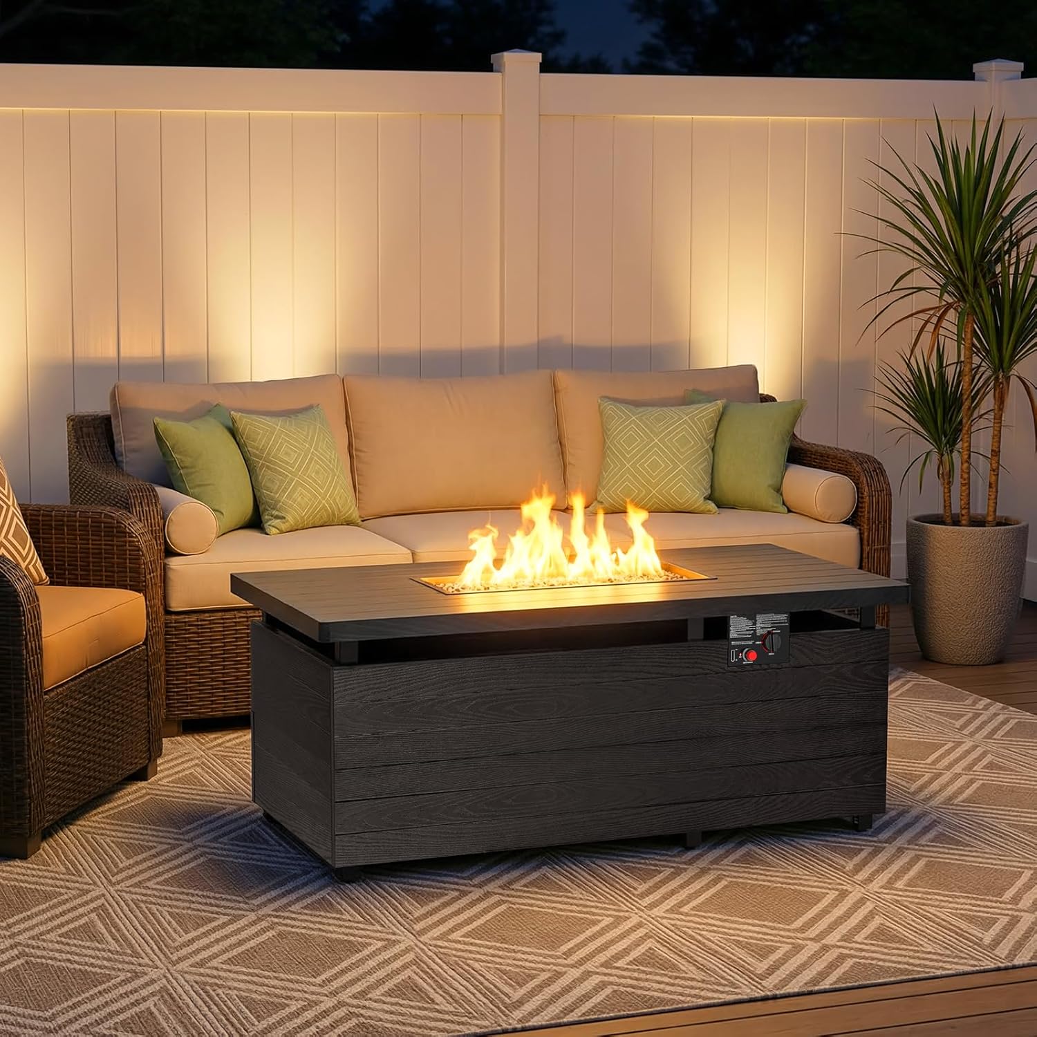 R.W.FLAME 50'' Outdoor Propane Fire Pit Table, 50,000 BTU Fire Table with Wood-Grain Metal Finish, 2-in-1 Fire Pit Table with Lid, Smokeless Patio Fire Table,for Patio, Deck & Backyard