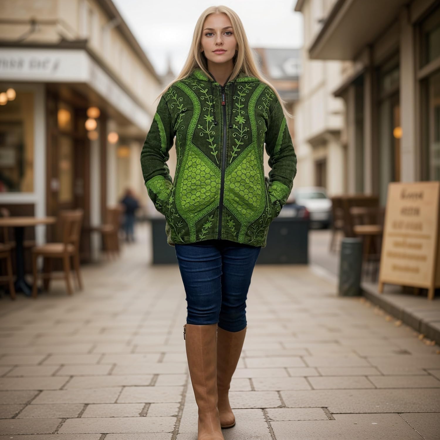 Agan Traders 2026 Zip Up Hoodies for Women - Bohemian Rib Knit Cotton Distressed Embroidered Sweatshirt Jackets for Women - Image 5