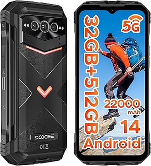 DOOGEE V Max Pro 5G Rugged Smartphone,22000mAh,32GB+512GB/TF 2TB Android 14 Rugged Phone,108MP AI Main Camera,6.58" FHD+120Hz IPS Waterdrop Screen,IP68/IP69K Waterproof Phone,Dual Unlock/WIFI6/NFC/OTG