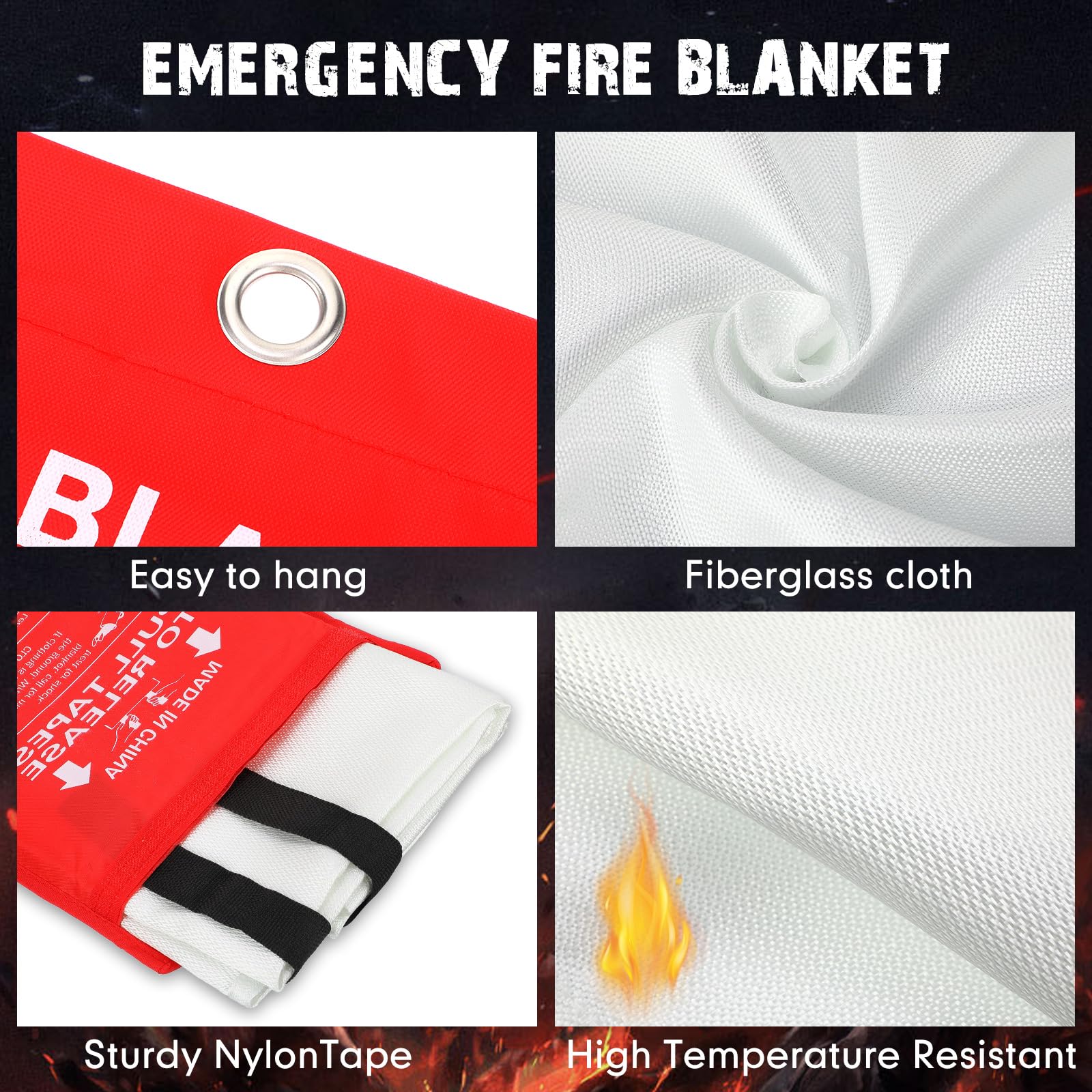 Moukeren Manta de emergencia contra incendios para el hogar, cocina, seguridad de supervivencia, manta ignífuga de fibra de vidrio, manta ignífuga para chimenea, coche, oficina, camping