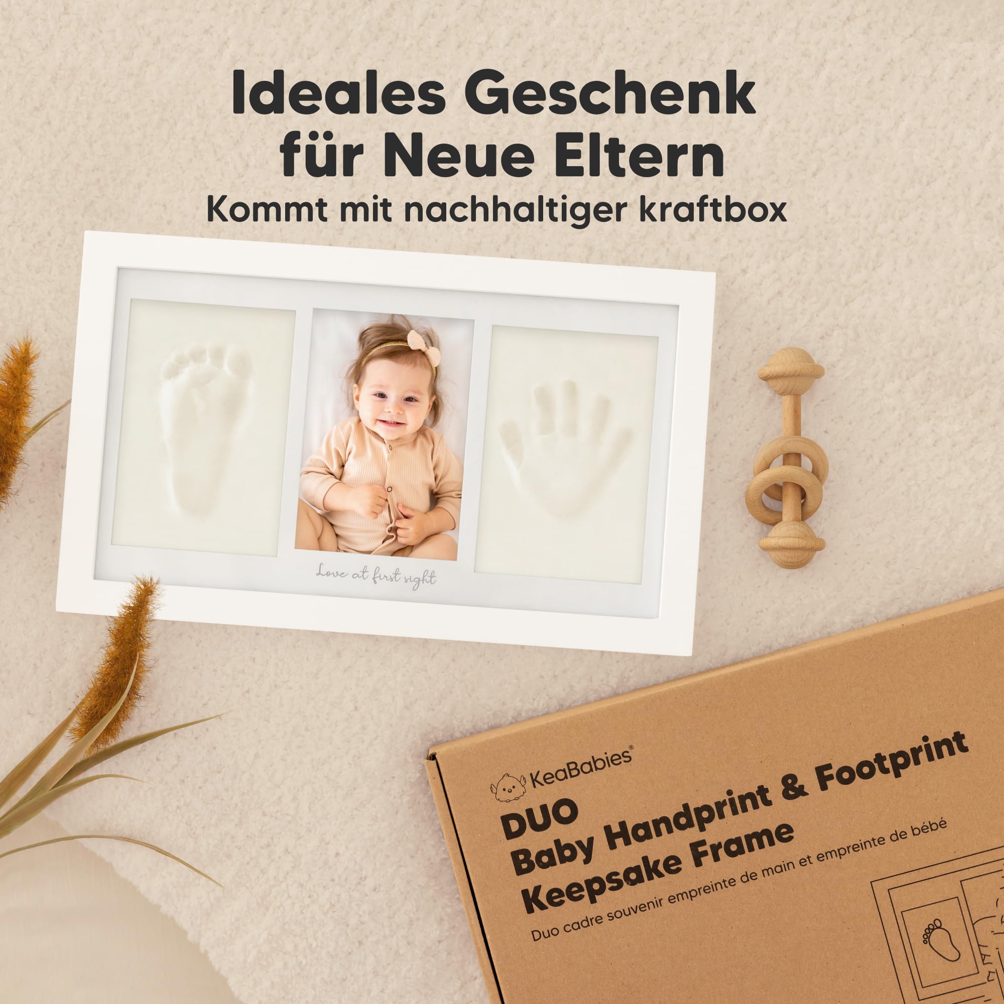 Keababies Baby Handabdruck Und Fußabdruck Set - Ton Handabdruck Andenken Rahmen, Neugeborenen Kinderzimmer Bilderrahmen fur Mädchen und Junge, Personalisierte Geschenke Baby fur Neue Mom(Alpine White)