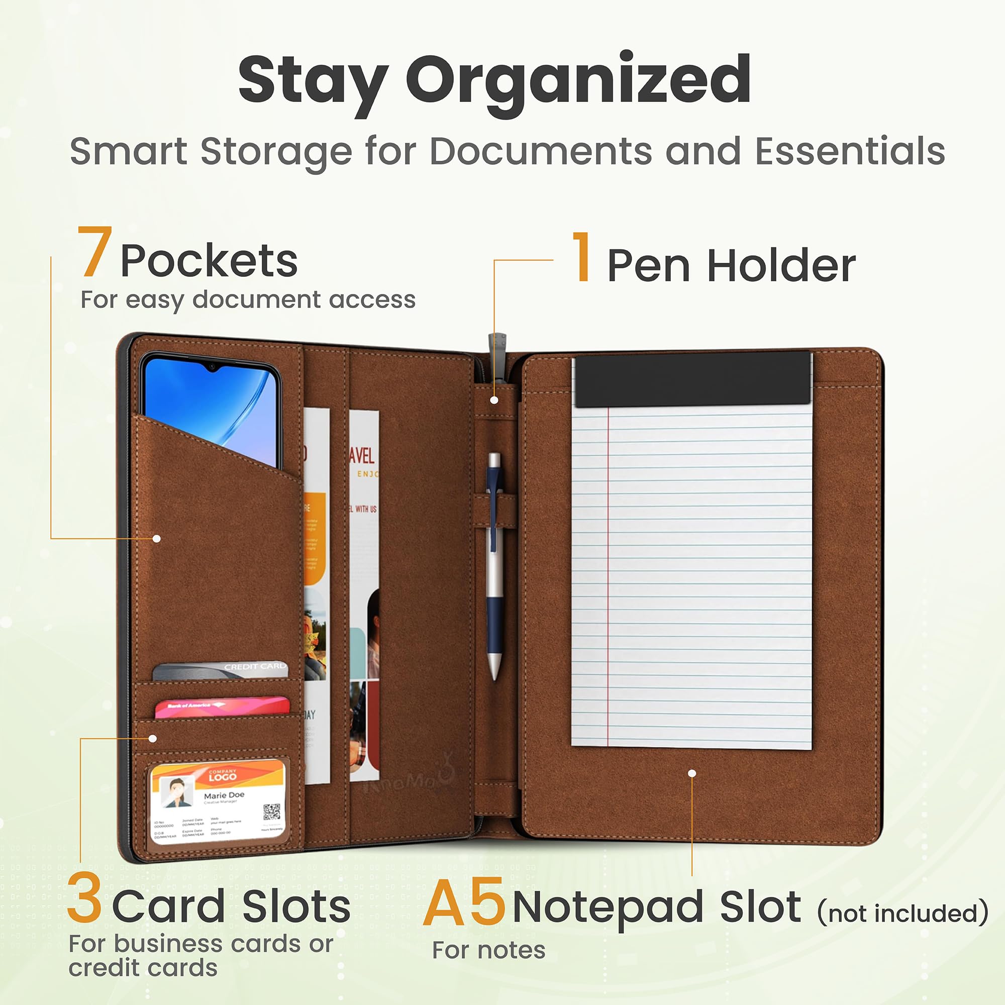 KHOMO Custodia universale Padfolio - Portfolio Organizer per Tablet da 8,5 fino a 11 pollici - PU Leather Notebook Pad Holder Cartella per iPad, Air, Pro e altri
