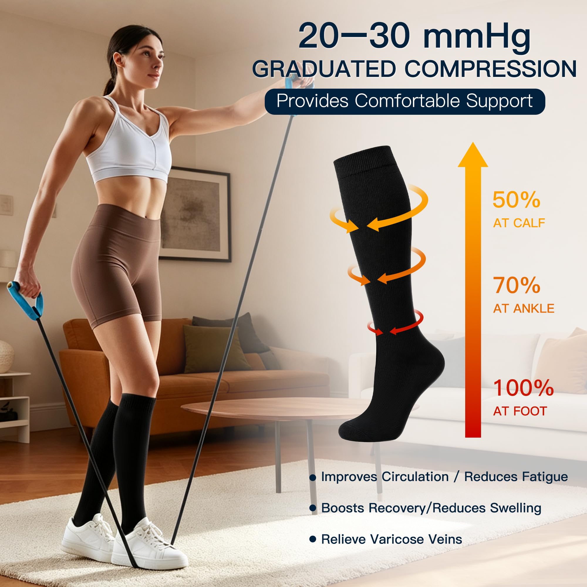 Double Couple 4 Paar Kompressionsstrümpfe für Damen und Herren 20-30 mmHg Kompressionsstrümpfe