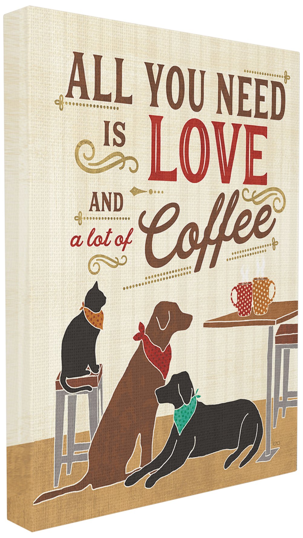 Stupell IndustriesStupell Industries All You Need is Love and Coffee Cats Dogs Oversized Stretched Canvas Wall Art, Multi-Color, 24x30, Design By Artist Veronique Charron