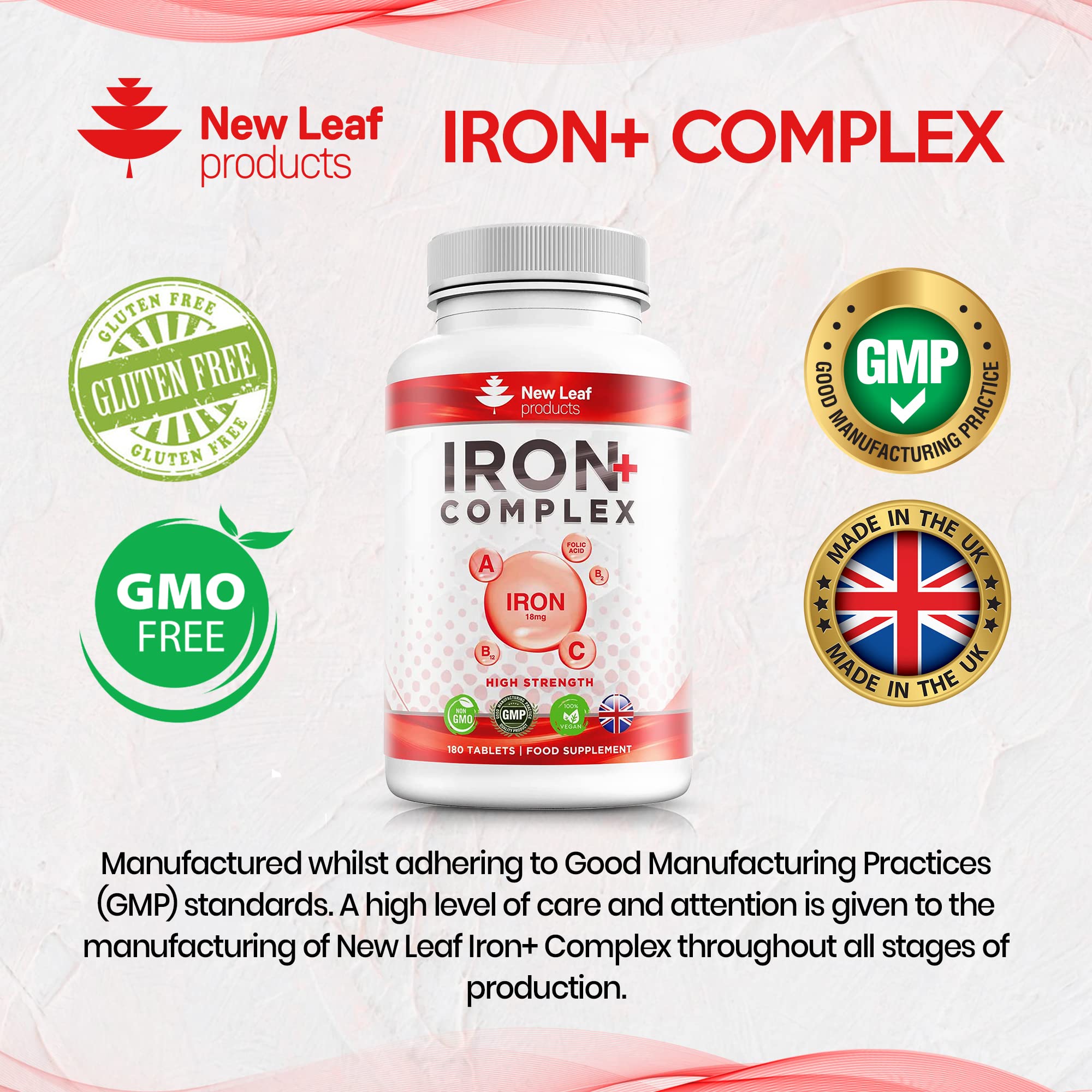 Buy Iron Tablets High Strength and Absorption Complex 18mg 180