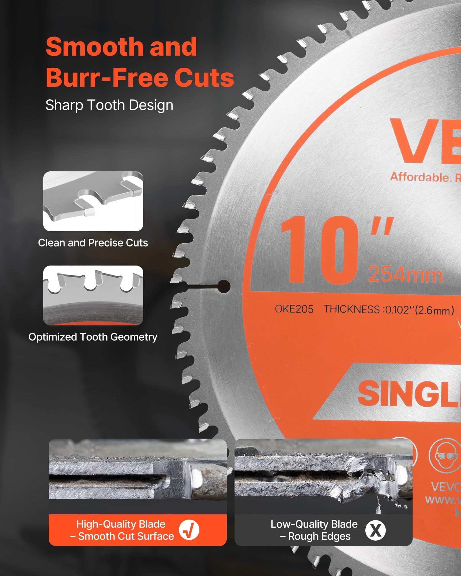 VEVOR Hoja de Sierra Circular 254 mm 80 Dientes Aleación Mandril 15,875 mm Corte Aluminio