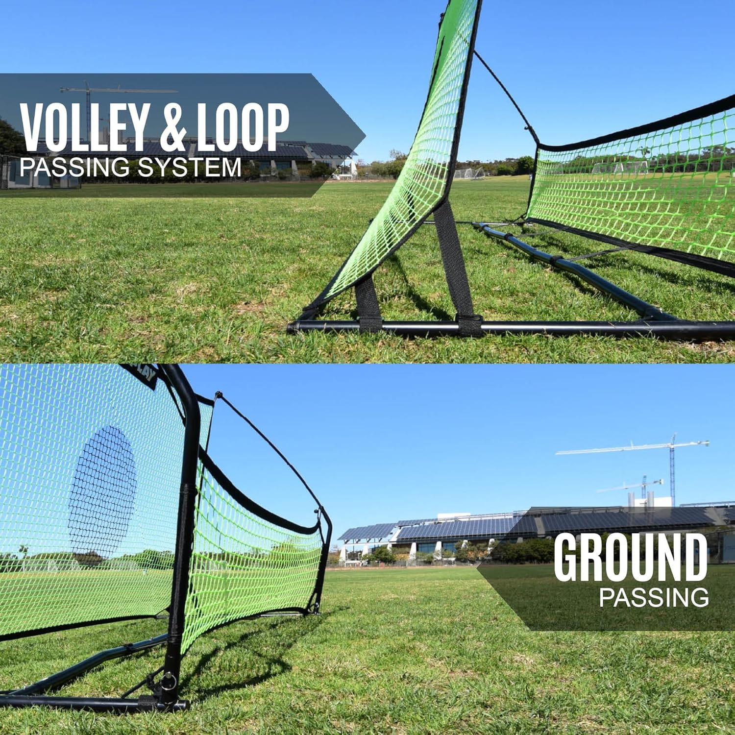 QUICKPLAY TEKKERS TRAINER Soccer Rebounder, 6.5x4' Spot & 6.5x1.5ft Ground Pass Nets, Alloy Steel, Fiberglass, Black, Green, Portable - Image 6