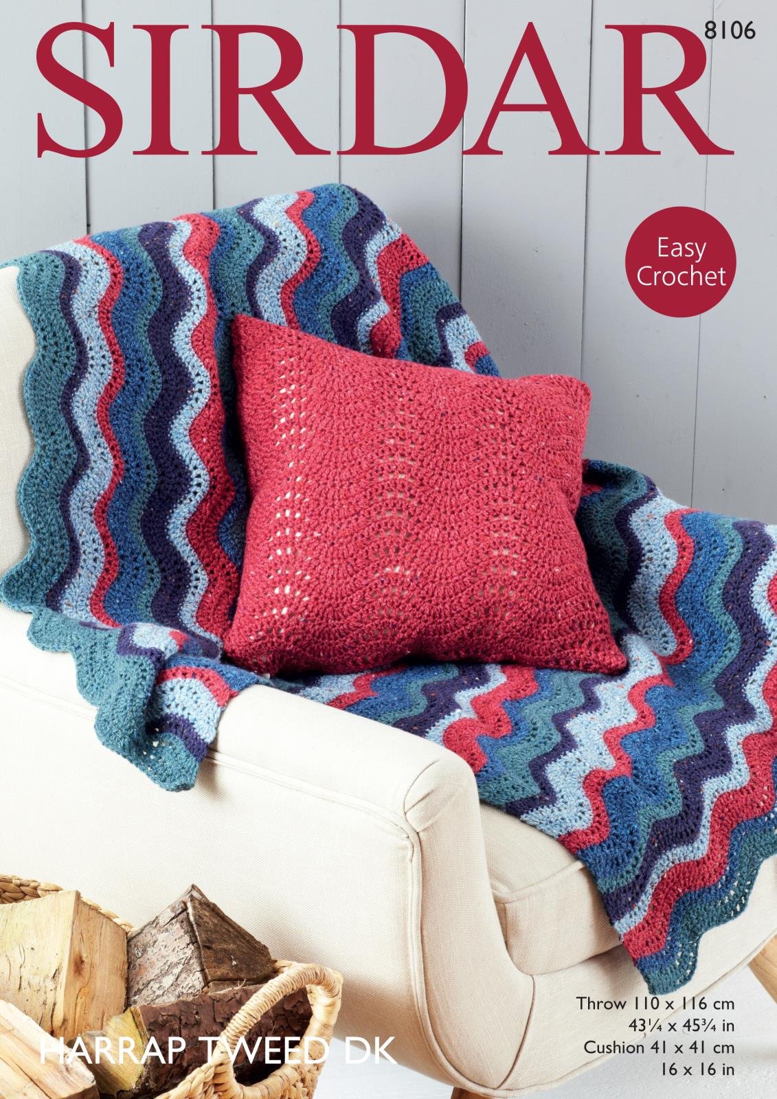 Sirdar Harrap Tweed Dk Crochet Pattern - 8106 Throw And Cushion Cover
