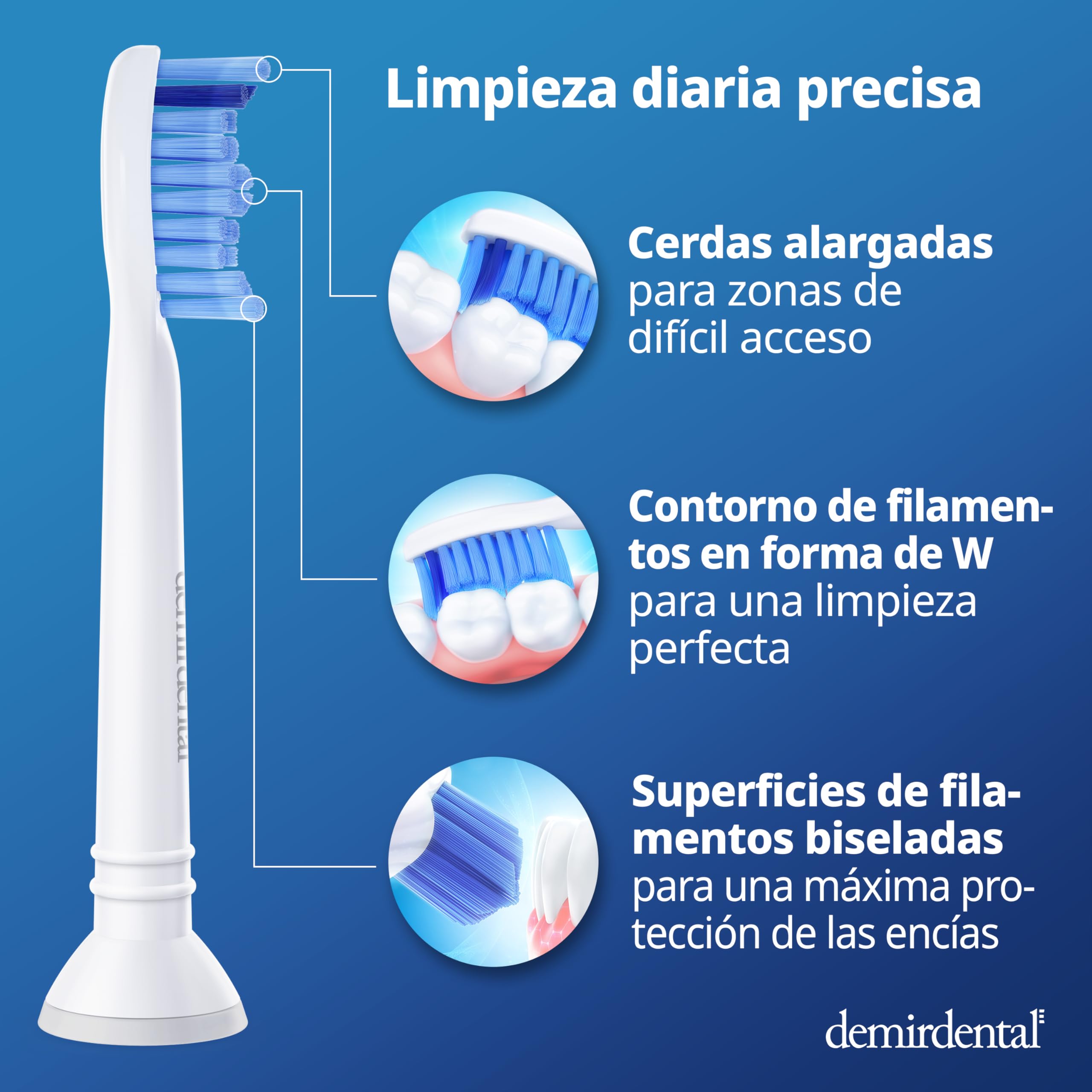 Pack con 8 cabezales demirdental compatibles con los recambios de Philips Sonicare, cepillos de dureza media, corresponde a HX6018