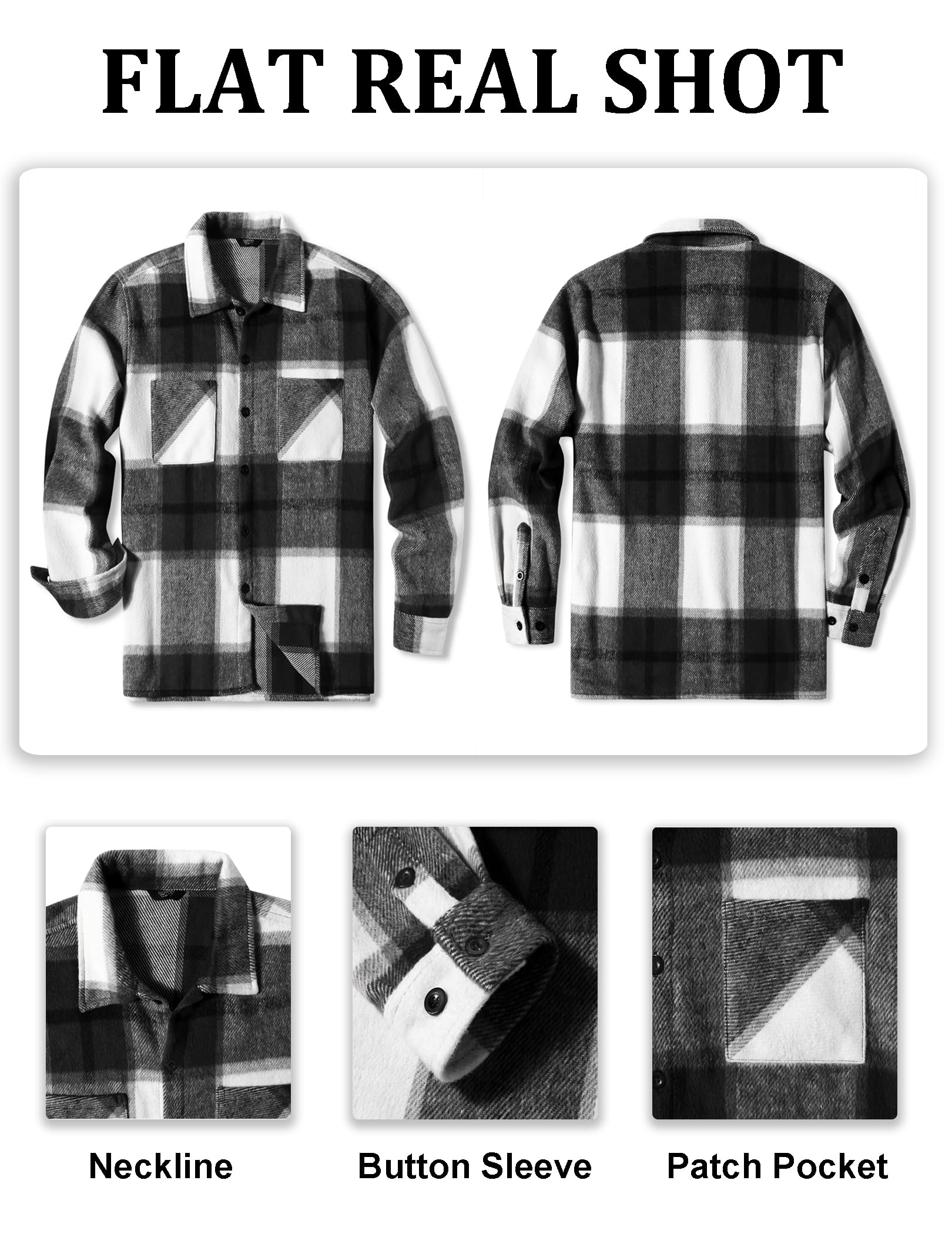 COOFANDY Camicia da uomo in flanella, casual, con bottoni, a quadri, a maniche lunghe, in pile con tasche