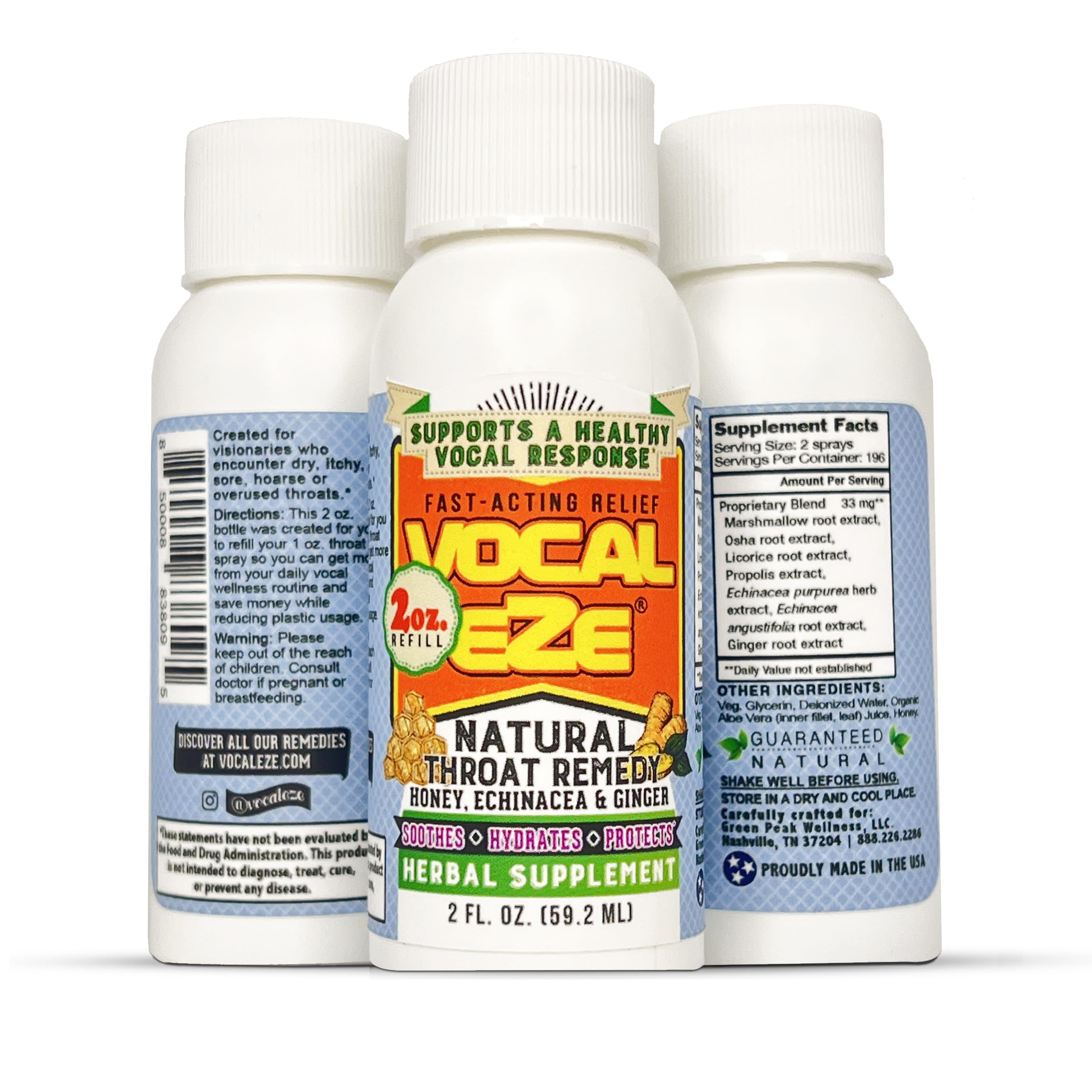 Vocal Eze 2oz. Sipper or Refill for Throat Spray | Relieve Sore, Hoarse, Fatigue, Dryness | Herbal and Natural Ingredients (No Sprayer)