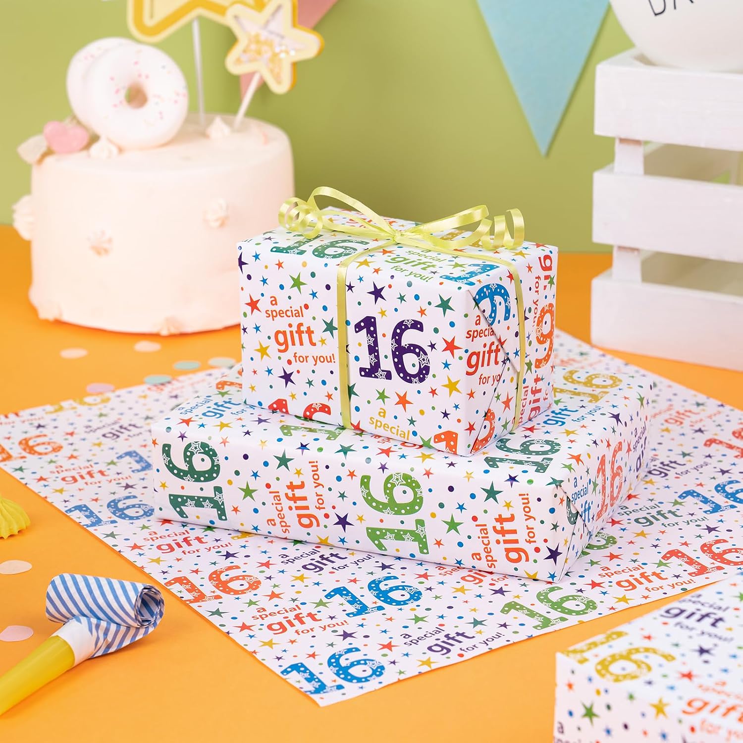 WRAPAHOLIC Birthday Wrapping Paper Sheet - 6 Sheets Colorful 16th Birthday Design Folded Flat for Party, Baby Showers - 19.7 Inch X 27.5 Inch Per Sheet image 5