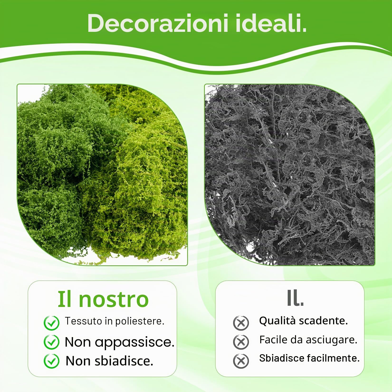 200 g Muschio Finto per Decorazioni, Muschio Artificiale per Decorare Fai Da Te, Acquario, Decorativo Estetico Floreali (100 g Verde Scuro + 100 g Verde Chiaro)