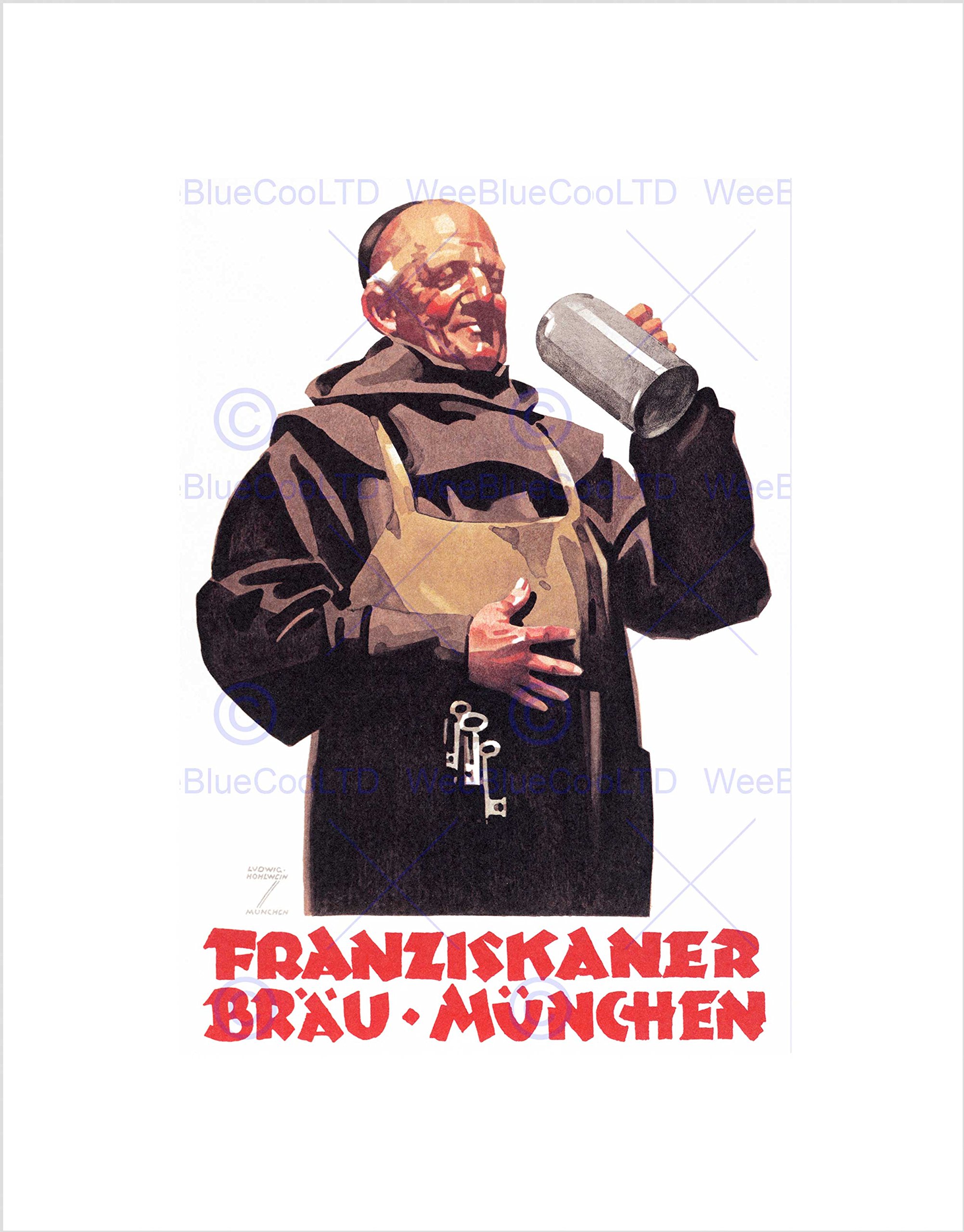 Wee Blue Coo Ad Franziskaner Beer Munich Germany Monk Drink Alcohol Wall Art Print