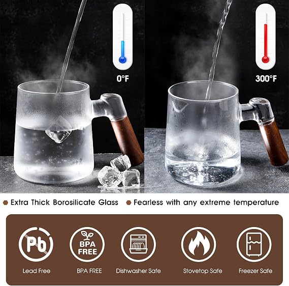Glass Tea Cup with Infuser and Lid 18.6oz/550m, Tea Infuser Mug for Loose Leaf Tea, Heat Resistant Tea Mug with Wooden Handle Gift for Family