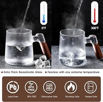 Glass Tea Cup with Infuser and Lid 18.6oz/550m, Tea Infuser Mug for Loose Leaf Tea, Heat Resistant Tea Mug with Wooden Handle Gift for Family