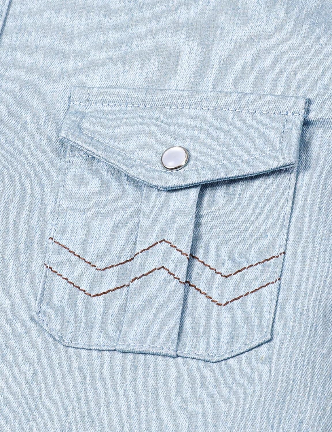 COSLAND Boy's Toddler Pearl Snap Western Button Down Denim Shirt, 4-14 Years - Image 6