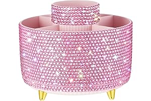 Glamorous Pink Desktop Organizer with Rotating Pencil Holder